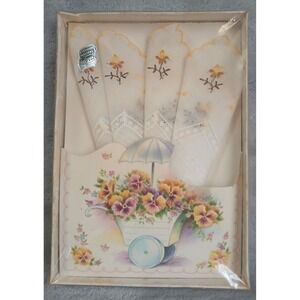 Vtg Treasure Masters Keepsake Handkerchief Swiss Floral Embroidery Lace Boxed
